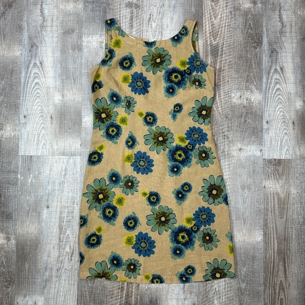 Cut Loose Floral Midi Dress - Blue and Green on Tan